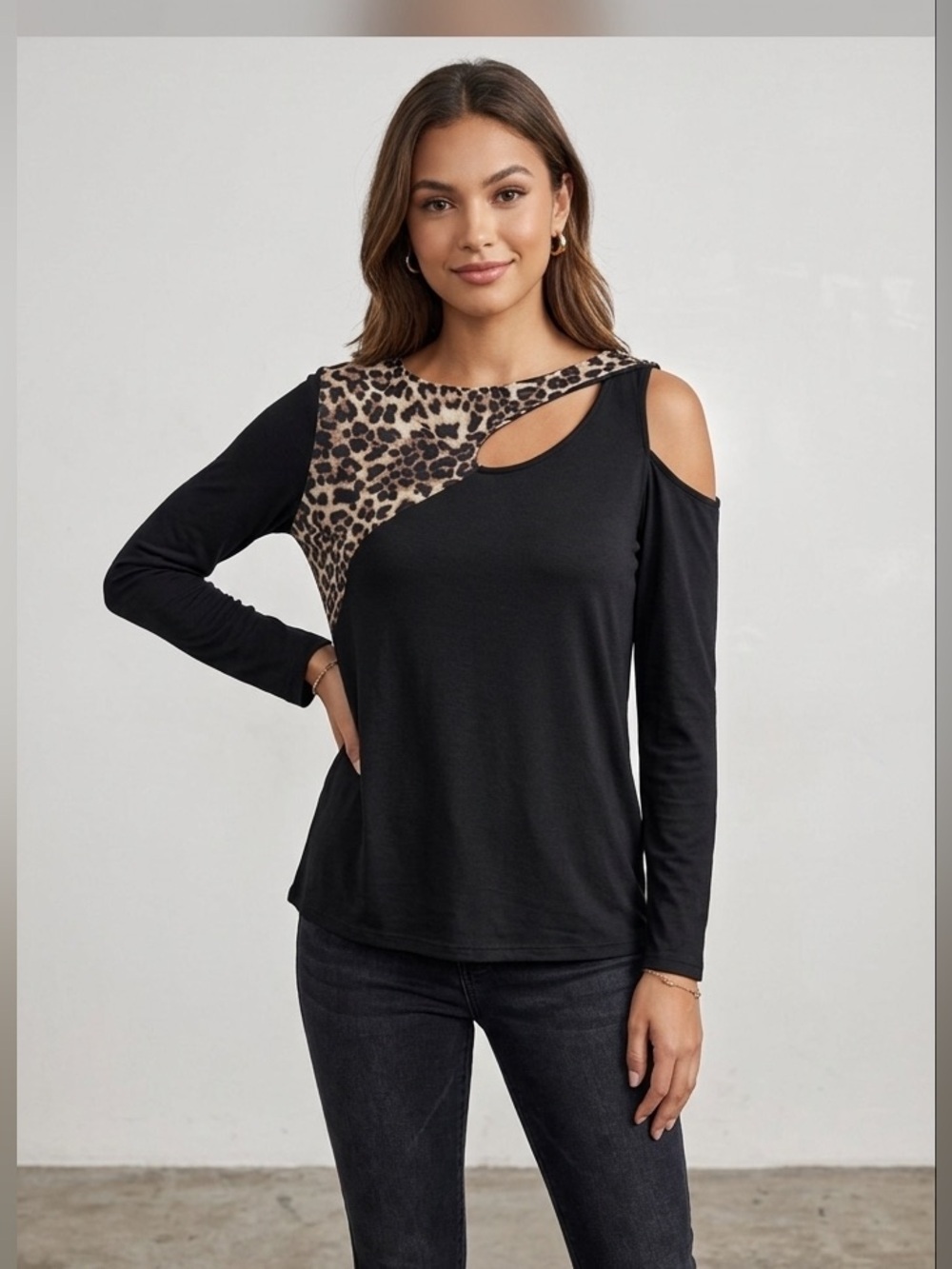 Haptics Leopard Print Black Women's Top